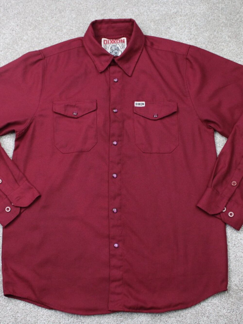 DIXXON Flannel Bordeaux Shirt Mens Medium Red Polyester Workwear Long Sleeve